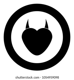 Heart with devil horn icon black color in circle