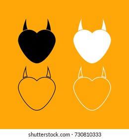 Heart with devil horn set black and white icon .