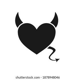 Heart with devil horns and a tail icon isolated on white background, Devil love. Valentine Day concept, Vector illustration