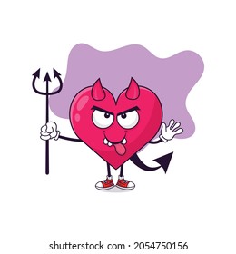 Heart Devil Mascot.Cartoon Character With Trident.Can be used as illustration for Kids,poster or t-shirt.