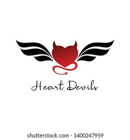 Heart devils with wing icon logo illustration