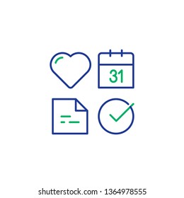 Heart Diagnostic, Healthcare Icon Set, Medical Check Up Date, Health Diagnostic, Vector Mono Line Design