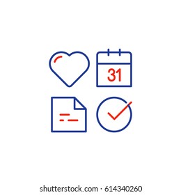 Heart Diagnostic, Healthcare Icon Set, Medical Check Up Date, Health Diagnostic, Vector Mono Line Design