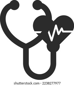 Heart diagnostic icon, cardiogram analysis icon black vector