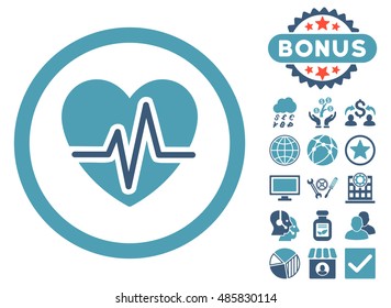 Heart Diagram icon with bonus elements. Vector illustration style is flat iconic bicolor symbols, cyan and blue colors, white background.