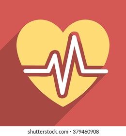 Heart Diagram long shadow vector icon. Style is a flat light symbol with rounded angles on a red square background.