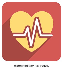 Heart Diagram long shadow vector icon. Style is a flat symbol on a red rounded square button.