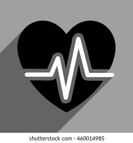 Heart Diagram long shadow vector icon. Style is a flat heart diagram0 black and white iconic symbol on a gray square background.