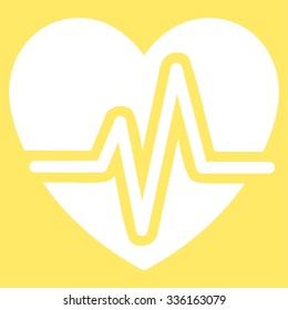 Heart Diagram vector icon. Style is flat symbol, white color, rounded angles, yellow background.