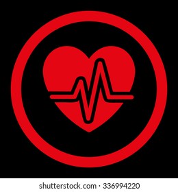 Heart Diagram vector icon. Style is flat rounded symbol, red color, rounded angles, black background.