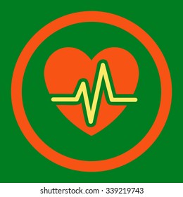 Heart Diagram vector icon. Style is bicolor flat rounded symbol, orange and yellow colors, rounded angles, green background.