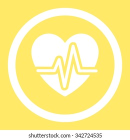 Heart Diagram vector icon. Style is flat rounded symbol, white color, rounded angles, yellow background.