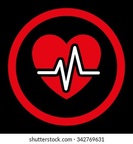 Heart Diagram vector icon. Style is bicolor flat rounded symbol, red and white colors, rounded angles, black background.