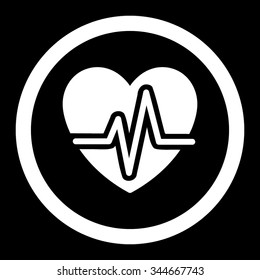 Heart Diagram vector icon. Style is flat rounded symbol, white color, rounded angles, black background.