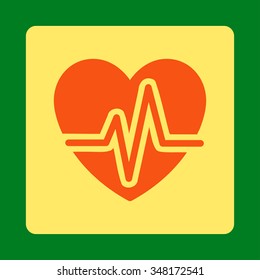 Heart Diagram vector icon. Style is flat rounded square button, orange and yellow colors, green background.