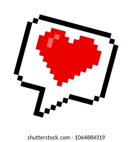 Heart in dialogue cloud. I love you. Pixel art style.