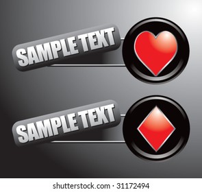 heart diamond buttons on tilted banners