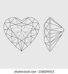 Heart diamond cut shape and design diagrams with the name vector illustration, isolated on grey background.