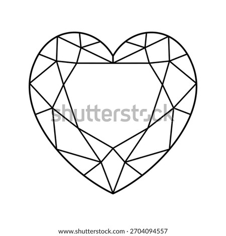 Heart diamond cut shape icon. Design diagram. Brilliant Heart shaped modified cut pattern. Precious gemstone outline sample for jewellery design, branding, packaging, logo, web, app. Diamond top view.