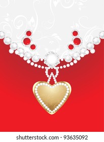 Heart with diamonds and strasses. Decorative background for jewelry design. Vector
