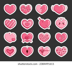 Heart different shape. Sticker Bookmark. Suitable for Valentines Day, Mothers Day. Hand drawn style.
