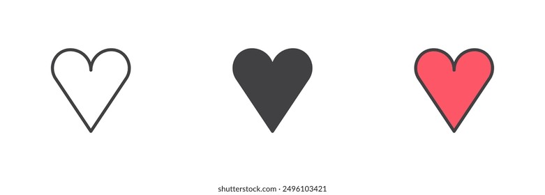 Heart different style icon set. Line, glyph and filled outline colorful version, outline and filled vector sign. Love symbol, logo illustration. Vector graphics