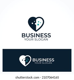 Heart digital tech pixel logo