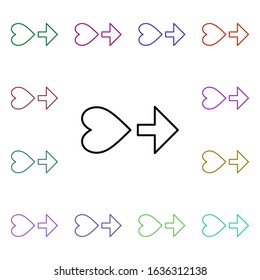 Heart direction to right multi color style icon. Simple thin line, outline vector of heartbeat icons for ui and ux, website or mobile application