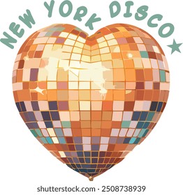 heart disco ball colorful t shirt printing new york slogan