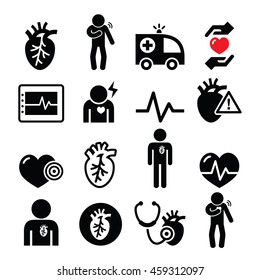 Heart disease, heart attack, Cardiovascular disease icons set 