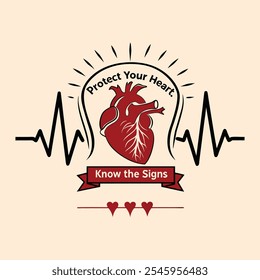 Diseño de la camiseta de la conciencia de la enfermedad cardíaca con corazón único y línea del pulso del EKG