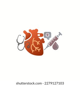 Heart disease concept vector illustration.  Heart organ with stethoscope in flat design on white background.