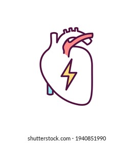 Heart disease diagnosis RGB color icon. Myocardial infarction. Cardiac CT. Detecting buildup in coronary arteries. Problems with cardiac functioning and valves. Isolated vector illustration