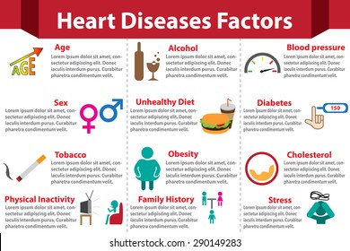 Heart Disease Factors Infographics  With Colorful Color For For Medical. Isolated Icon And Object