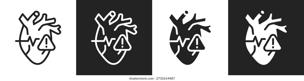 Heart Disease Line And Solid Icon In White And Black Background
