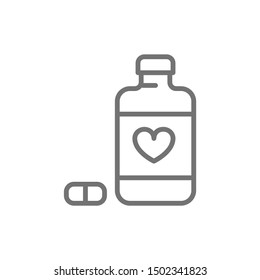 Heart disease pills line icon. Isolated on white background
