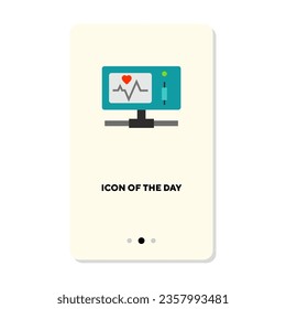 Heart disease prevention flat icon. Cardio monitor, cardiogram isolated sign. Medical examination, healthcare, diagnosis concept. Vector illustration symbol element