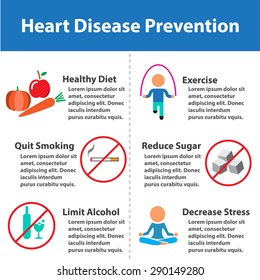 Heart Disease Prevention Infographics With Colorful Color For For Medical. Isolated Icon And Object