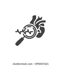 Heart disease research vector icon. filled flat sign for mobile concept and web design. Heart rhythm analysis glyph icon. EKG symbol, logo illustration. Vector graphics