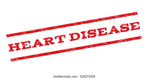 Heart Disease watermark stamp. Text caption between parallel lines with grunge design style. Rubber seal stamp with dust texture. Vector red color ink imprint on a white background.