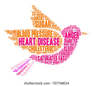 Heart Disease word cloud on a white background. 