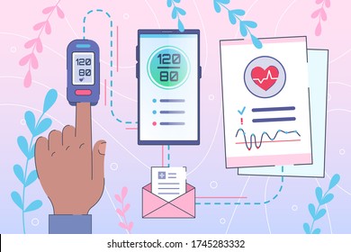 Heart Diseases - Healthcare Concept. Blood Pressure Control By Smartphone. Online Diagnosis For Hypertension Patients At Home. Telemedicine App - Remote Share Test Results With Your Doctor