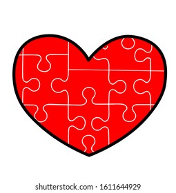 heart is divided into puzzles. romantic relationship. heart as a state of mind. vector illustration.