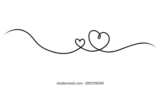 Heart divider set. Hand drawn swirl line borders, hearts romantic valentines or wedding decoration, simple style decor, vector isolated collection