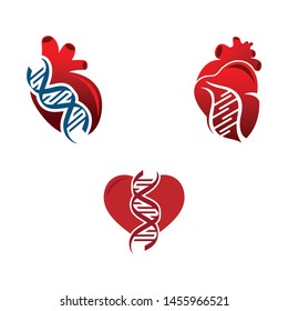 Heart with DNA helix shape vector. Science, love and biotechnology themes design