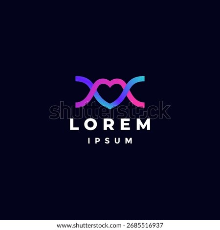 Heart DNA Strain Lines Logo Design. Two Helix Lines Form a Heart Logo Design.