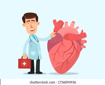 Heart Doctor, Cardiologist. Physician, Heart Specialist - Diagnostics And Treatment. Vector Illustration, Flat Design, Cartoon Style, Isolated Background.