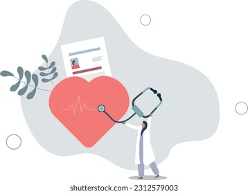 Médico cardíaco y ocupación cardiológica para el control de enfermedades.Examen diagnóstico con prueba ECG, pulso y latido midiendo ilustración vectorial plana.