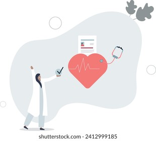 Heart doctor and cardiology occupation for disease check.Diagnostic examination with ECG test, pulse and heartbeat measuring .flat vector illustration.