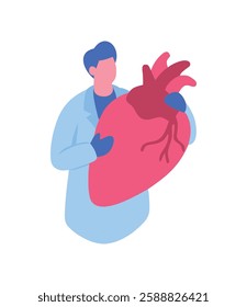 heart doctor holding a human heart illustration